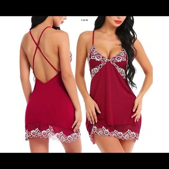 Red Sexy Open Back Lace Lingerie Nightdress sz XL - Picture 3 of 5